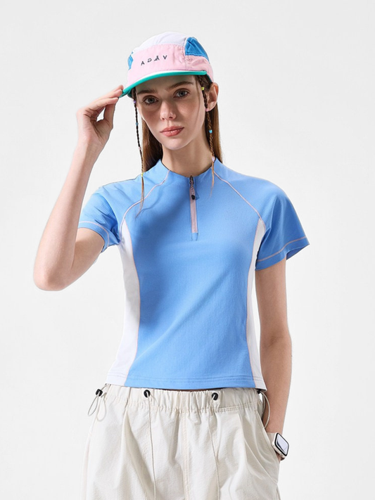 ChillCanopy – Antibakterielles Damen-T-Shirt mit kurzem Reißverschluss und UPF 50+ Schutz