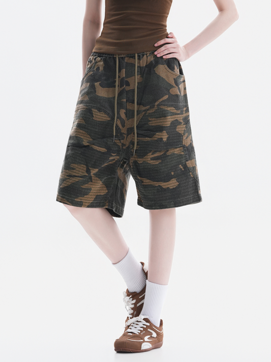 FoxCreek – Damen-Cargoshorts im gewaschenen Camouflage-Look