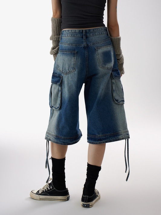 BasicLine - Damen-Cargohose aus Denim in verkürzter Länge mit vielen Taschen