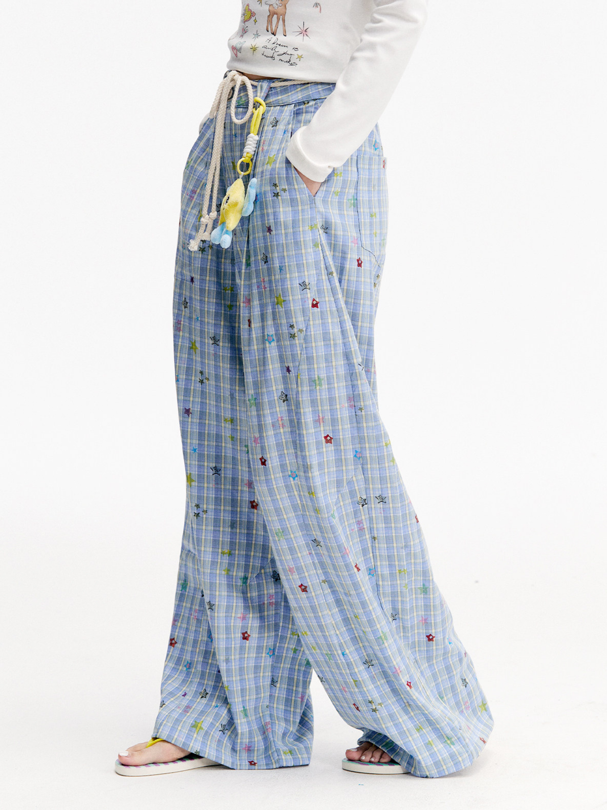 Ashlight - Leichte Damen-Hose mit Sternen-Karomuster und Kordelzug