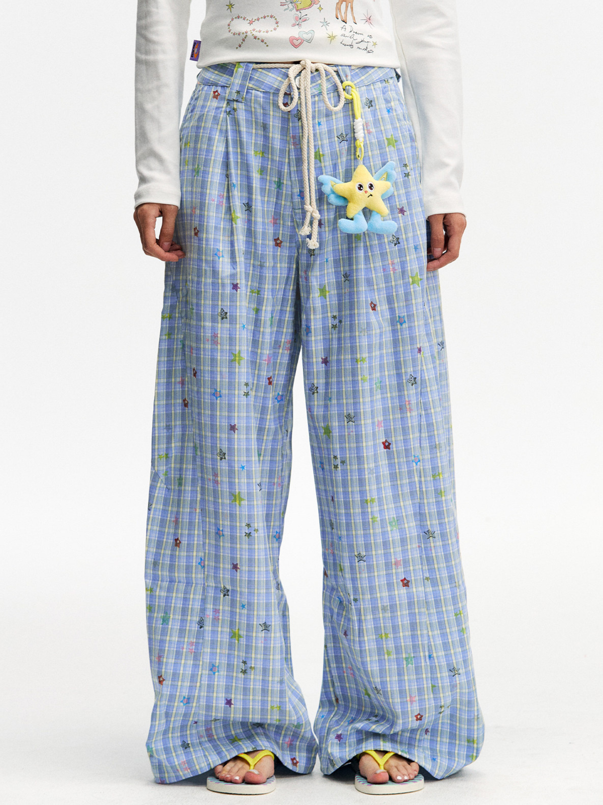 Ashlight - Leichte Damen-Hose mit Sternen-Karomuster und Kordelzug
