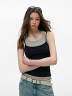 Caveveil - Women's Faux Two-Piece Ribbed Tank Top