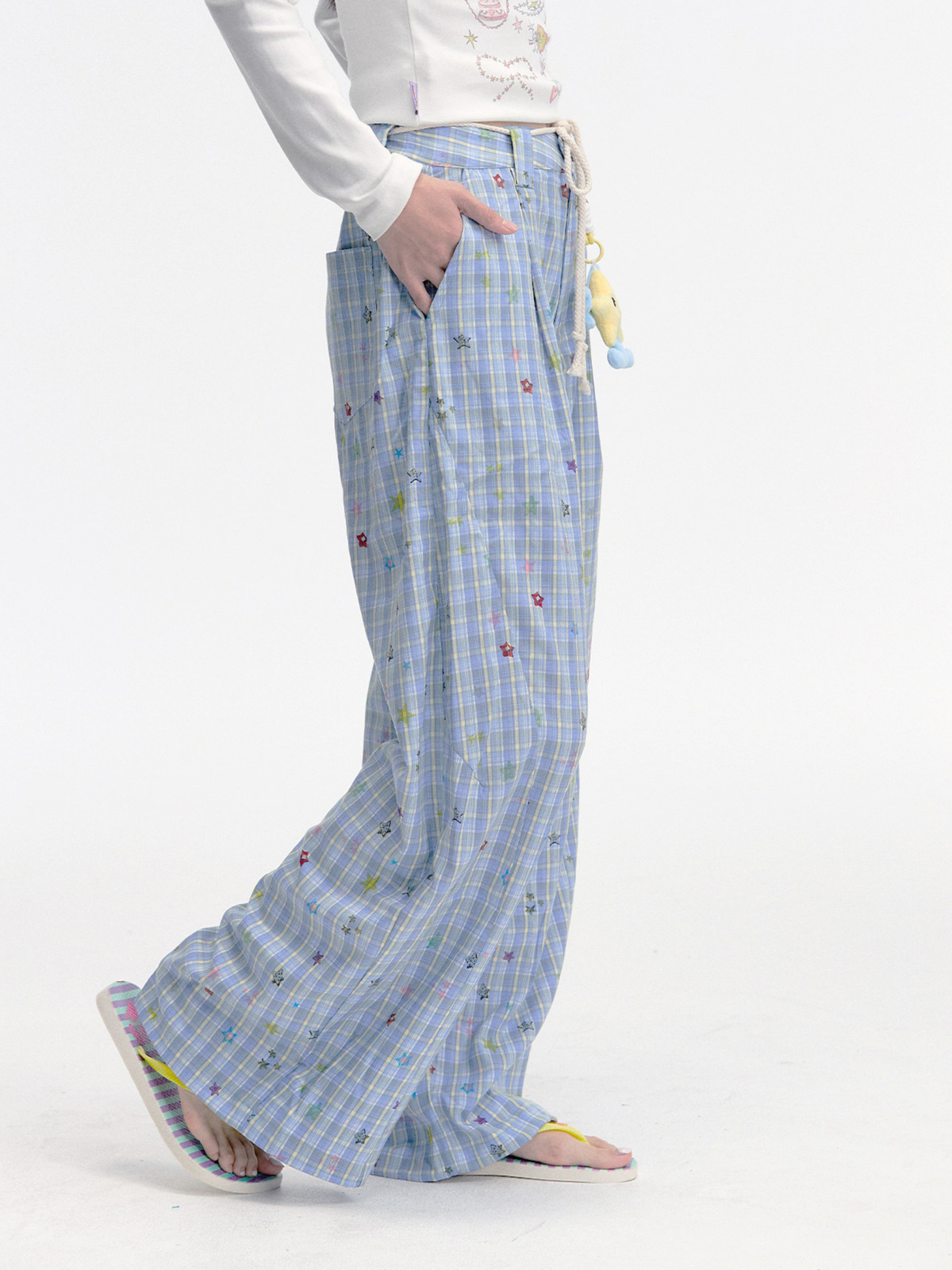 Ashlight - Leichte Damen-Hose mit Sternen-Karomuster und Kordelzug