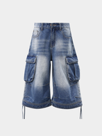 BasicLine - Women's Multi-Pocket Denim Cargo Cropped Pants