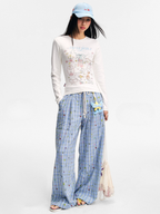 Ashlight - Women's Star Plaid Print Lightweight Drawstring Pants