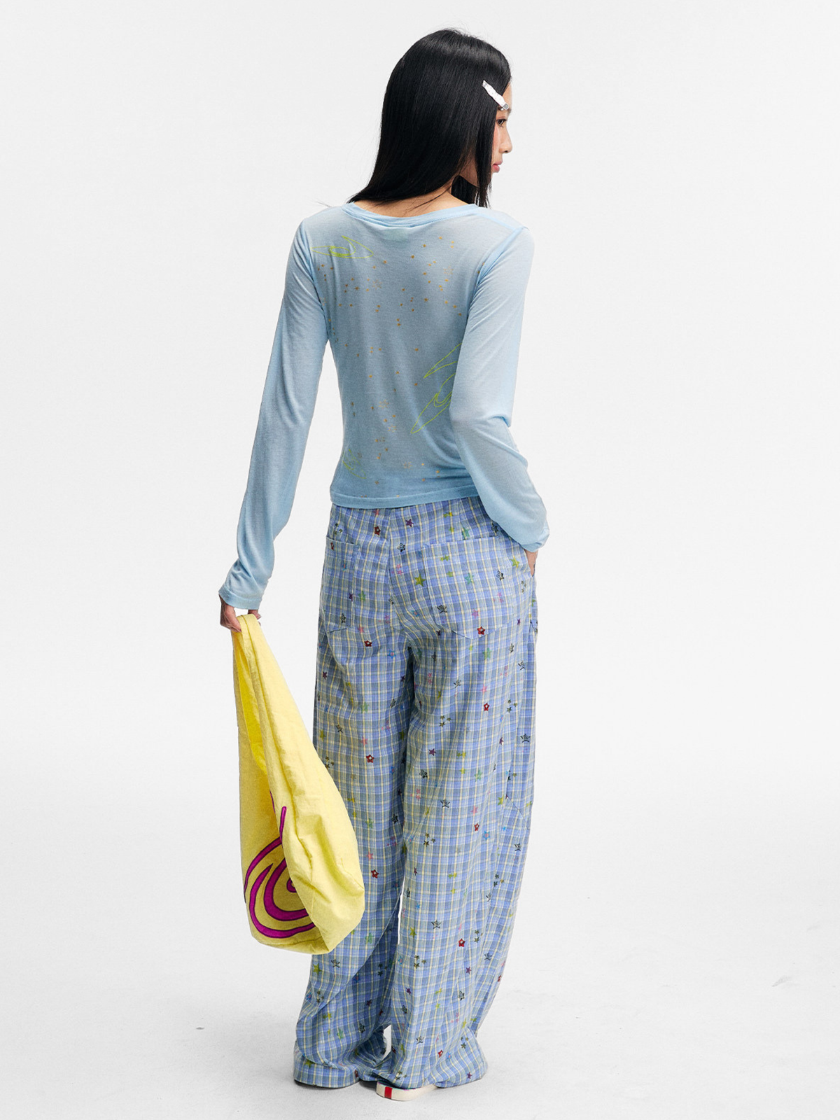 Ashlight - Leichte Damen-Hose mit Sternen-Karomuster und Kordelzug