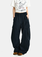 FoxSight - Unisex Lace-Up Layered Pink Curved Parachute Pants