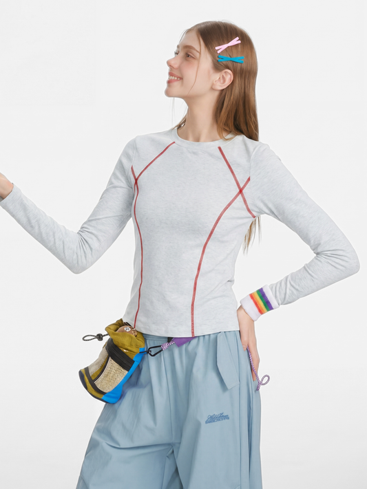 Darkrun – Enganliegendes, bauchfreies Langarm-T-Shirt für Damen