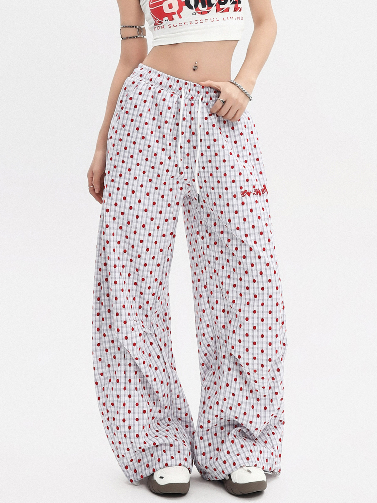 Ashview – Plissierte weit geschnittene Hose mit Punkten für Damen