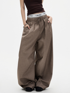 Ashshine - Women's Pleated Drawstring Waist Wide-Leg Tailored Pants