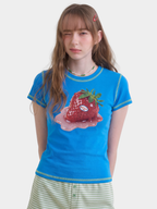 BerryPop - Women's Contrast Stitch Dopamine Print Cropped T-Shirt
