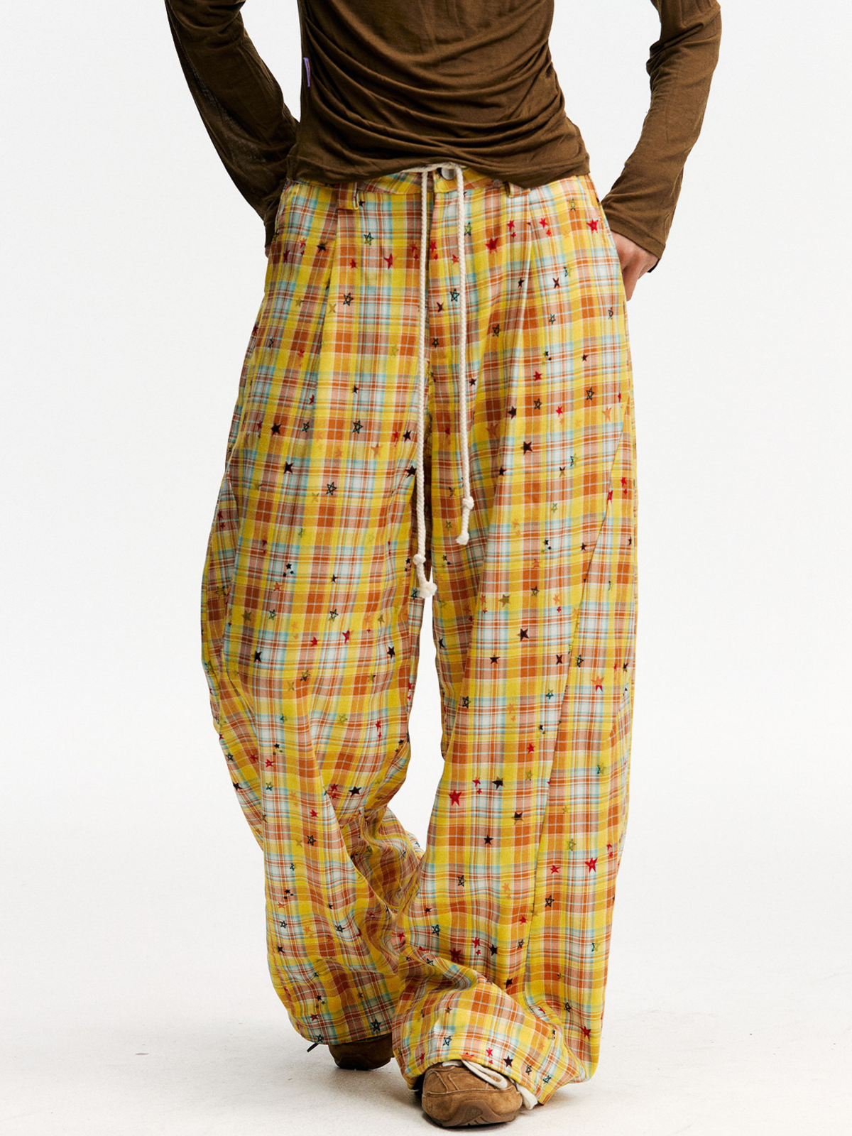 Ashlight - Leichte Damen-Hose mit Sternen-Karomuster und Kordelzug