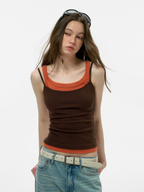 Caveveil - Women's Faux Two-Piece Ribbed Tank Top