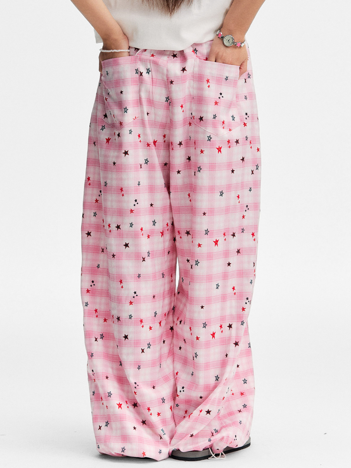 Ashlight - Leichte Damen-Hose mit Sternen-Karomuster und Kordelzug