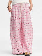Ashlight - Women's Star Plaid Print Lightweight Drawstring Pants