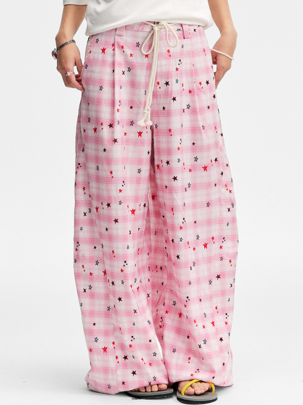 Ashlight - Leichte Damen-Hose mit Sternen-Karomuster und Kordelzug