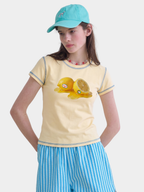 BerryPop - Women's Contrast Stitch Dopamine Print Cropped T-Shirt