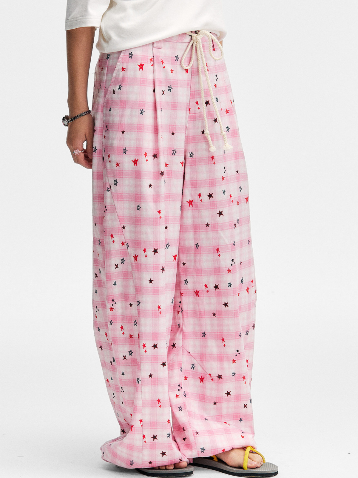 Ashlight - Leichte Damen-Hose mit Sternen-Karomuster und Kordelzug