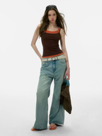 Caveveil - Women's Faux Two-Piece Ribbed Tank Top