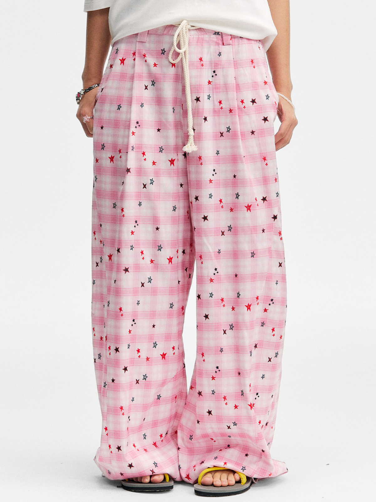 Ashlight - Leichte Damen-Hose mit Sternen-Karomuster und Kordelzug