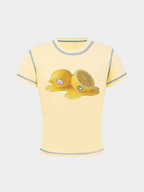 BerryPop - Women's Contrast Stitch Dopamine Print Cropped T-Shirt