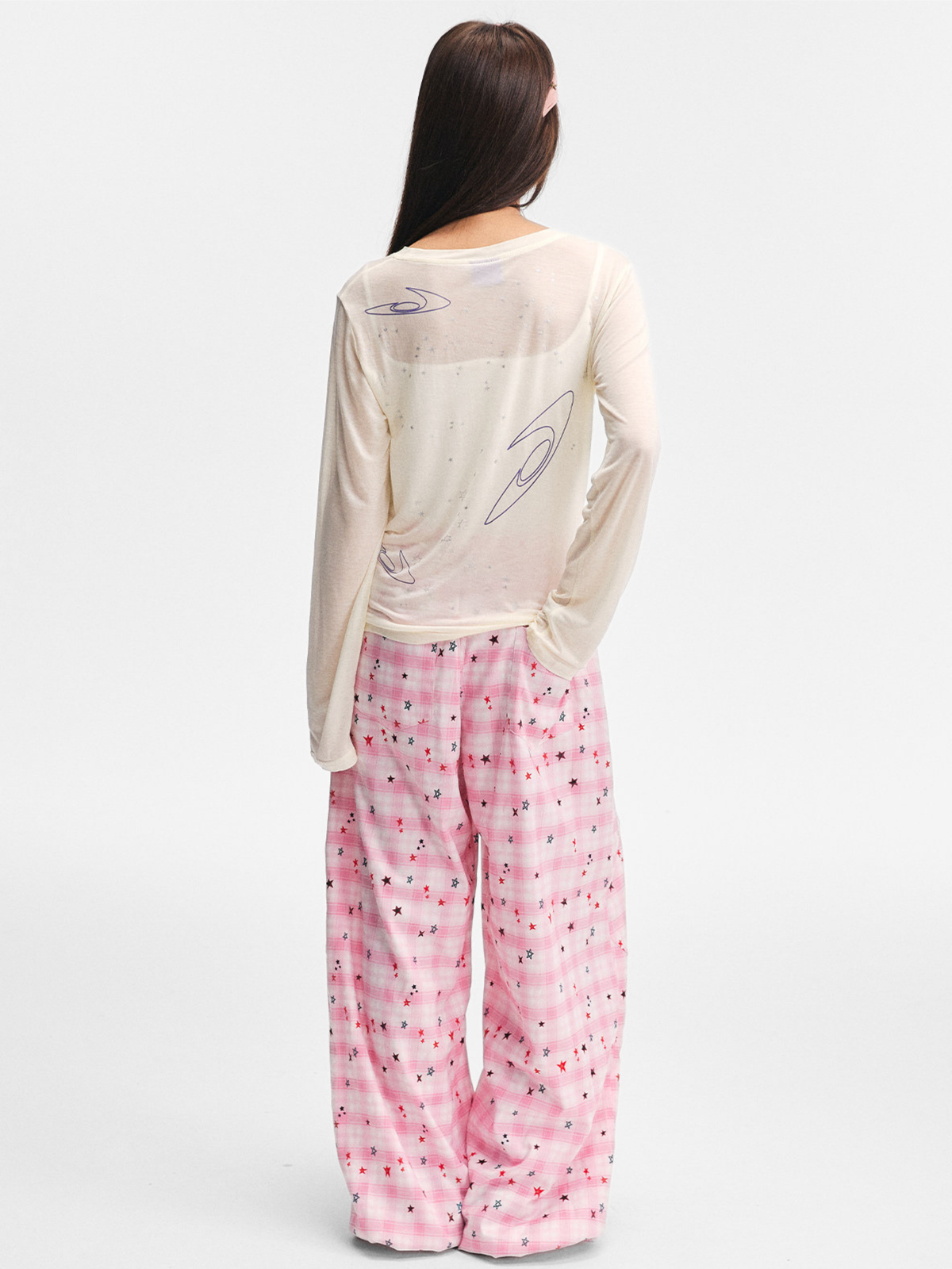 Ashlight - Leichte Damen-Hose mit Sternen-Karomuster und Kordelzug