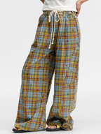 Ashlight - Women's Star Plaid Print Lightweight Drawstring Pants