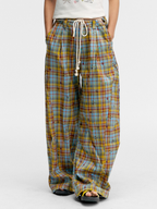 Ashlight - Women's Star Plaid Print Lightweight Drawstring Pants