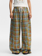 Ashlight - Women's Star Plaid Print Lightweight Drawstring Pants