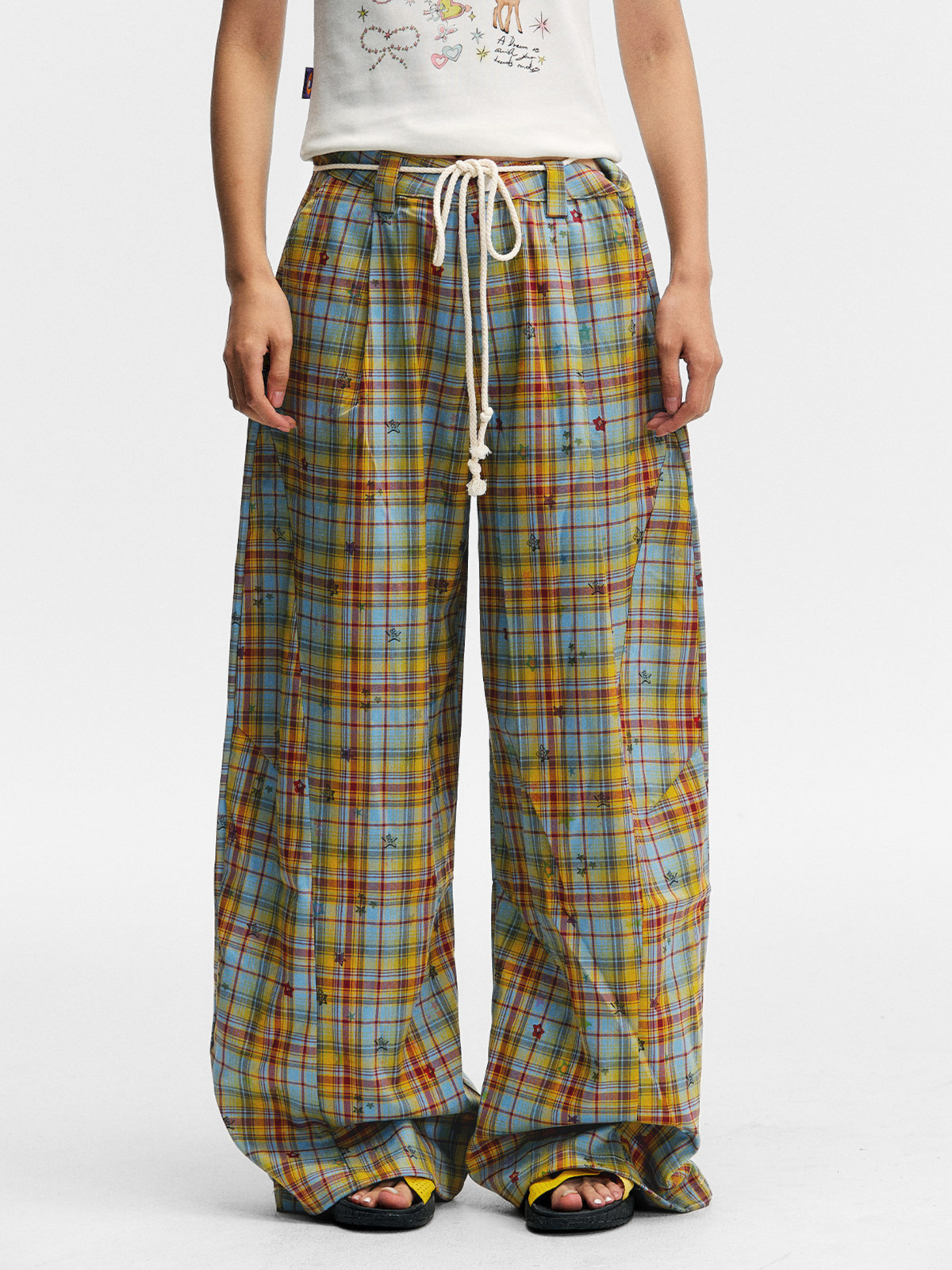 Ashlight - Leichte Damen-Hose mit Sternen-Karomuster und Kordelzug
