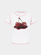 BerryPop - Women's Contrast Stitch Dopamine Print Cropped T-Shirt