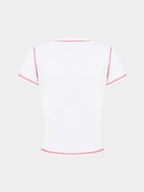 BerryPop - Women's Contrast Stitch Dopamine Print Cropped T-Shirt