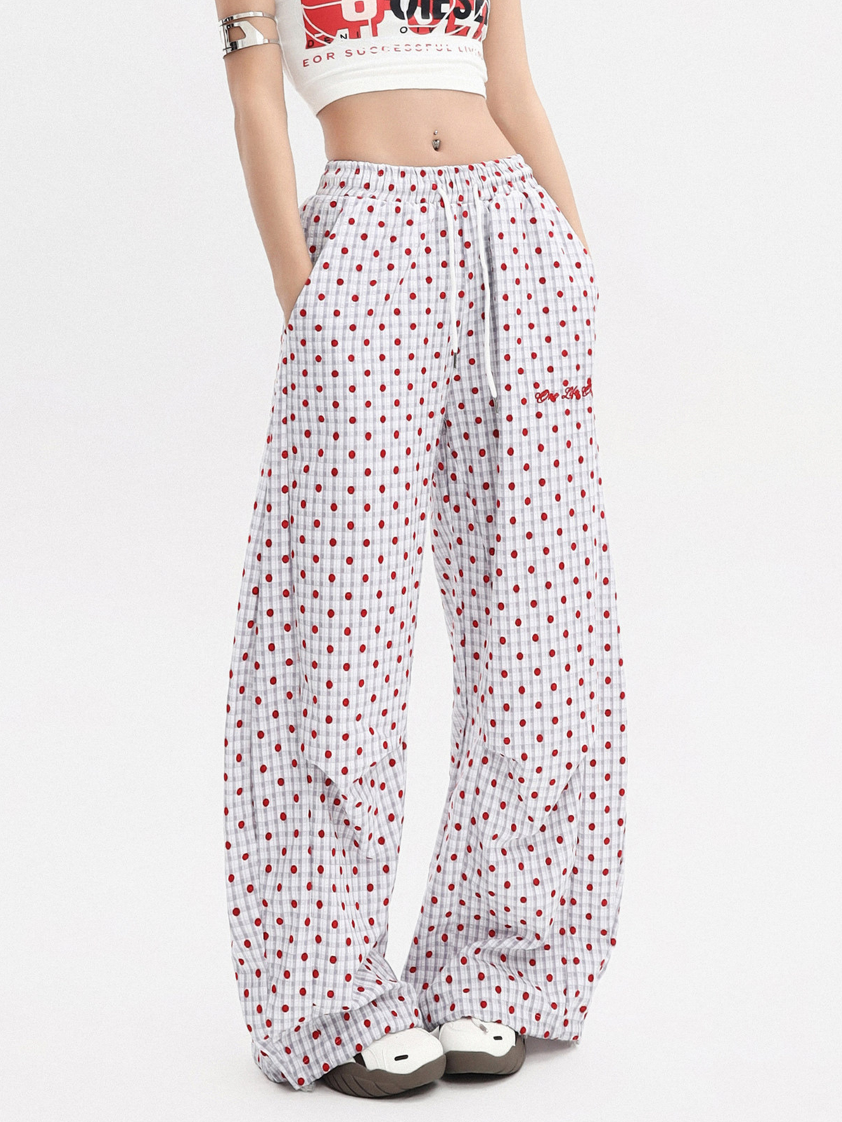 Ashview – Plissierte weit geschnittene Hose mit Punkten für Damen