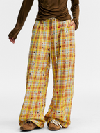 Ashlight - Women's Star Plaid Print Lightweight Drawstring Pants