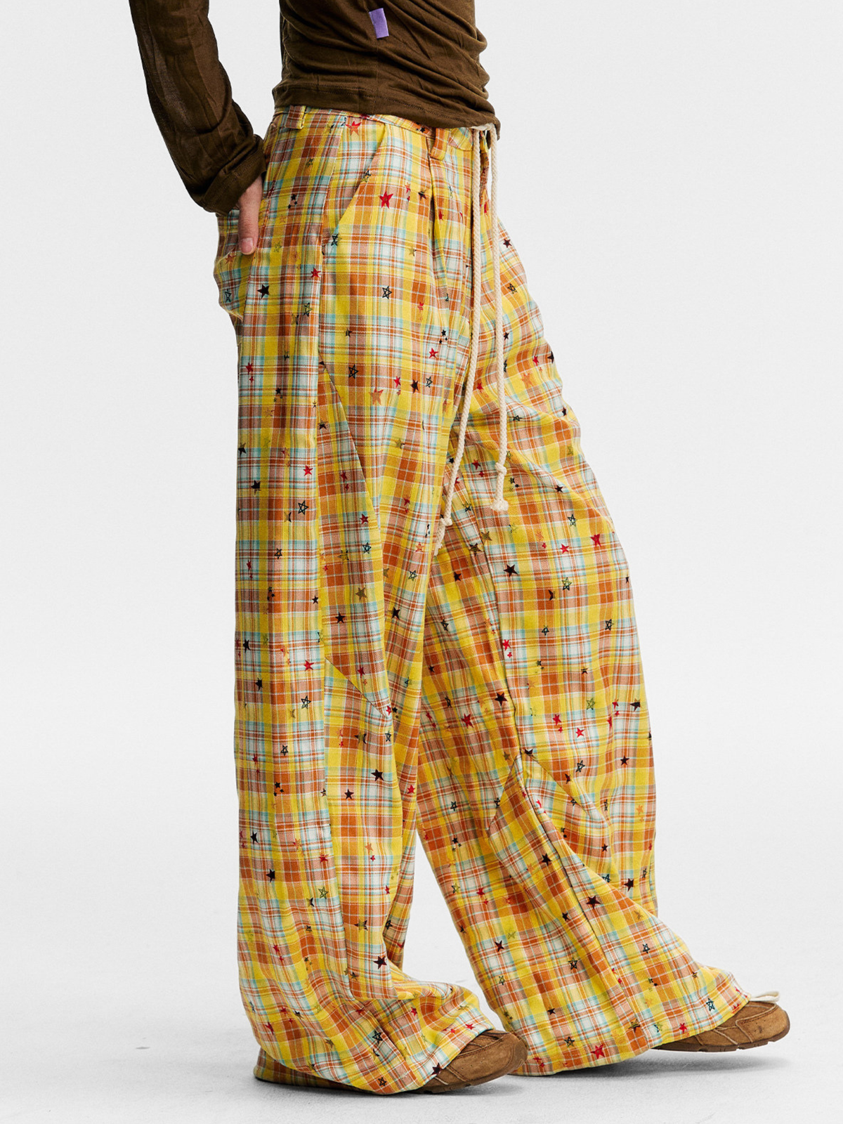 Ashlight - Leichte Damen-Hose mit Sternen-Karomuster und Kordelzug