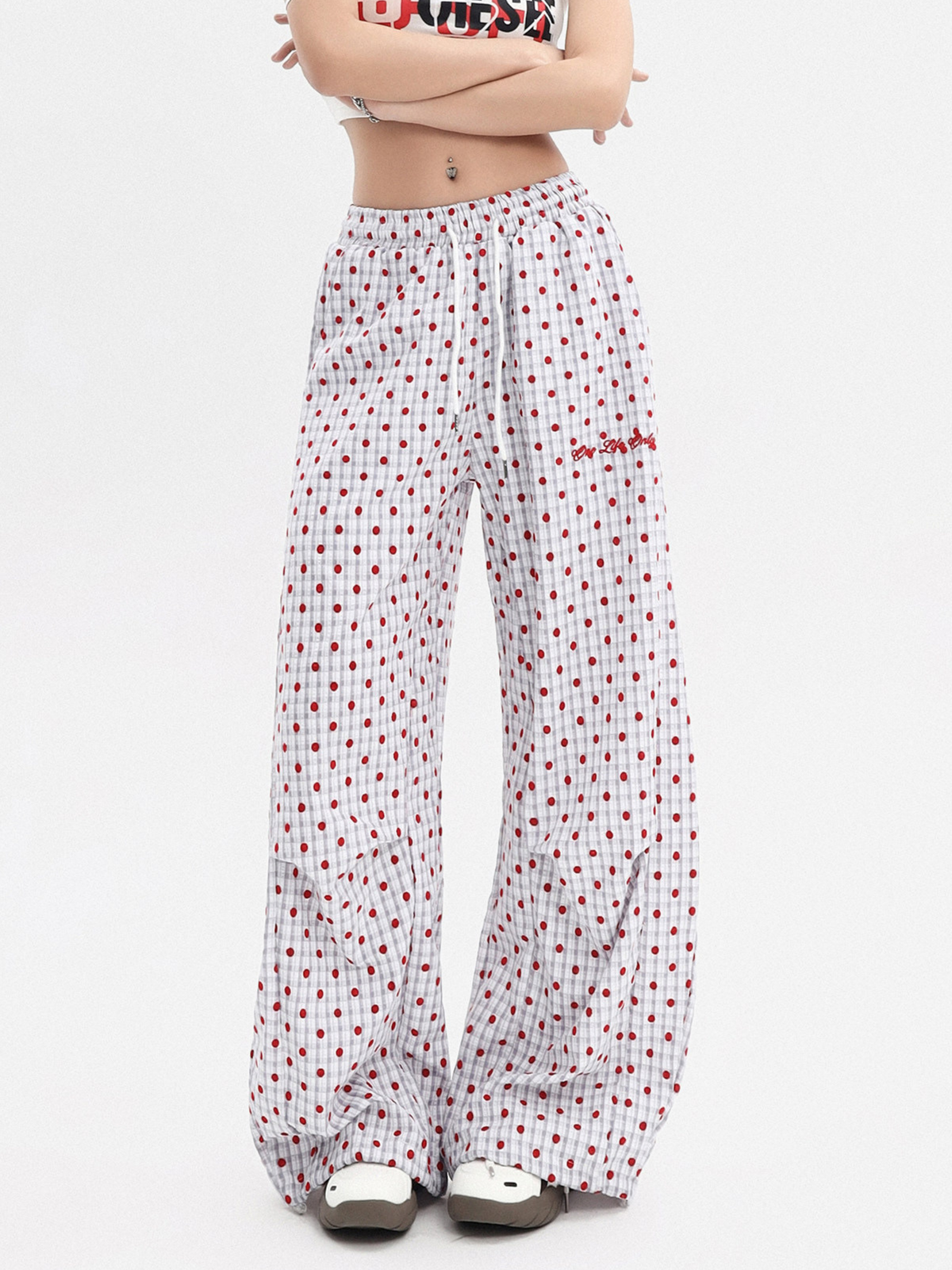 Ashview – Plissierte weit geschnittene Hose mit Punkten für Damen