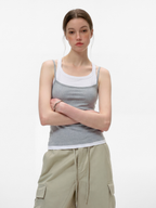 Caveveil - Women's Faux Two-Piece Ribbed Tank Top