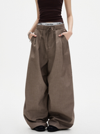 Ashshine - Women's Pleated Drawstring Waist Wide-Leg Tailored Pants