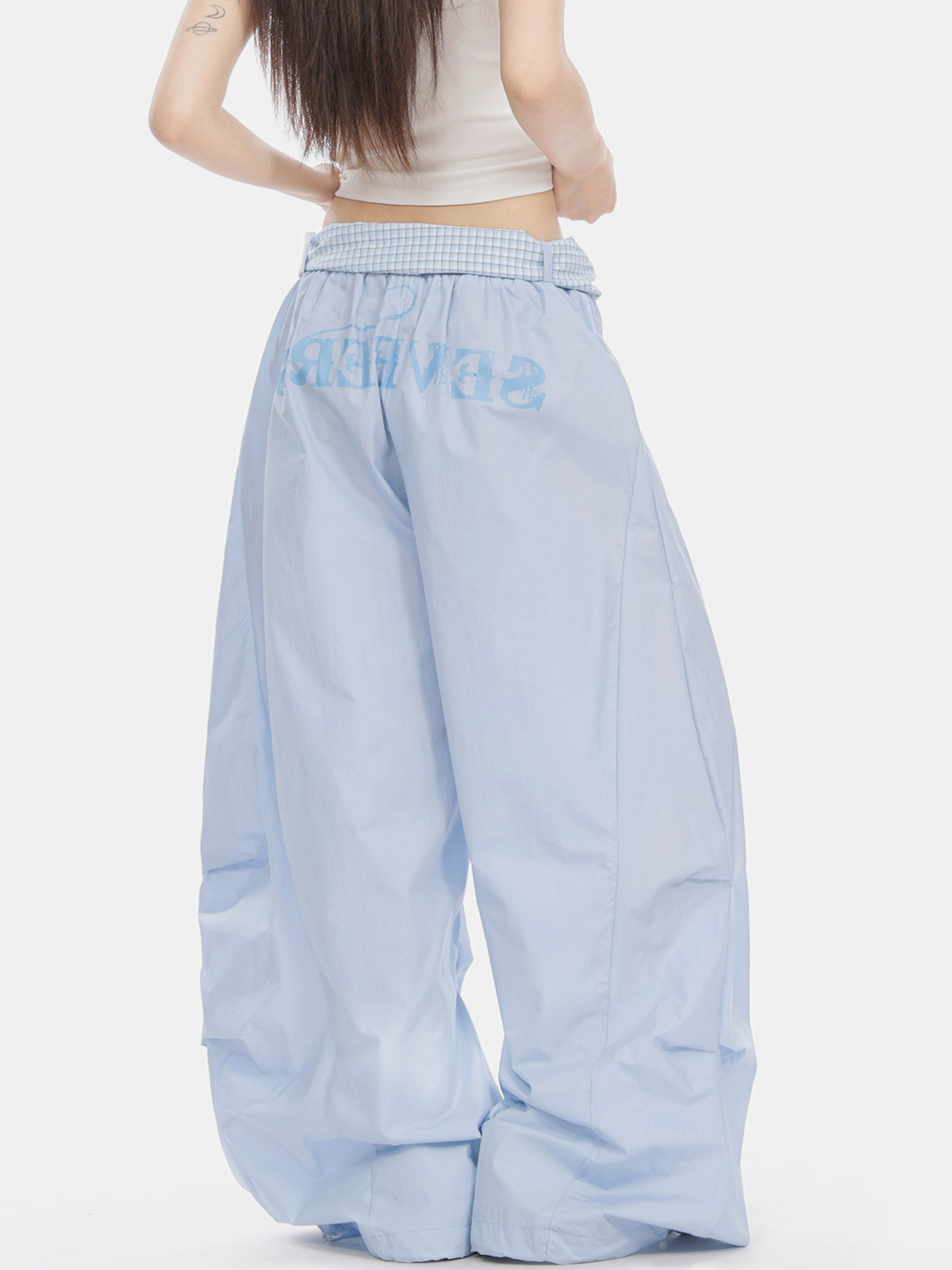 SoftEarth - Damen-Hose mit geradem Bein, Karoeinsatz und Gürtel