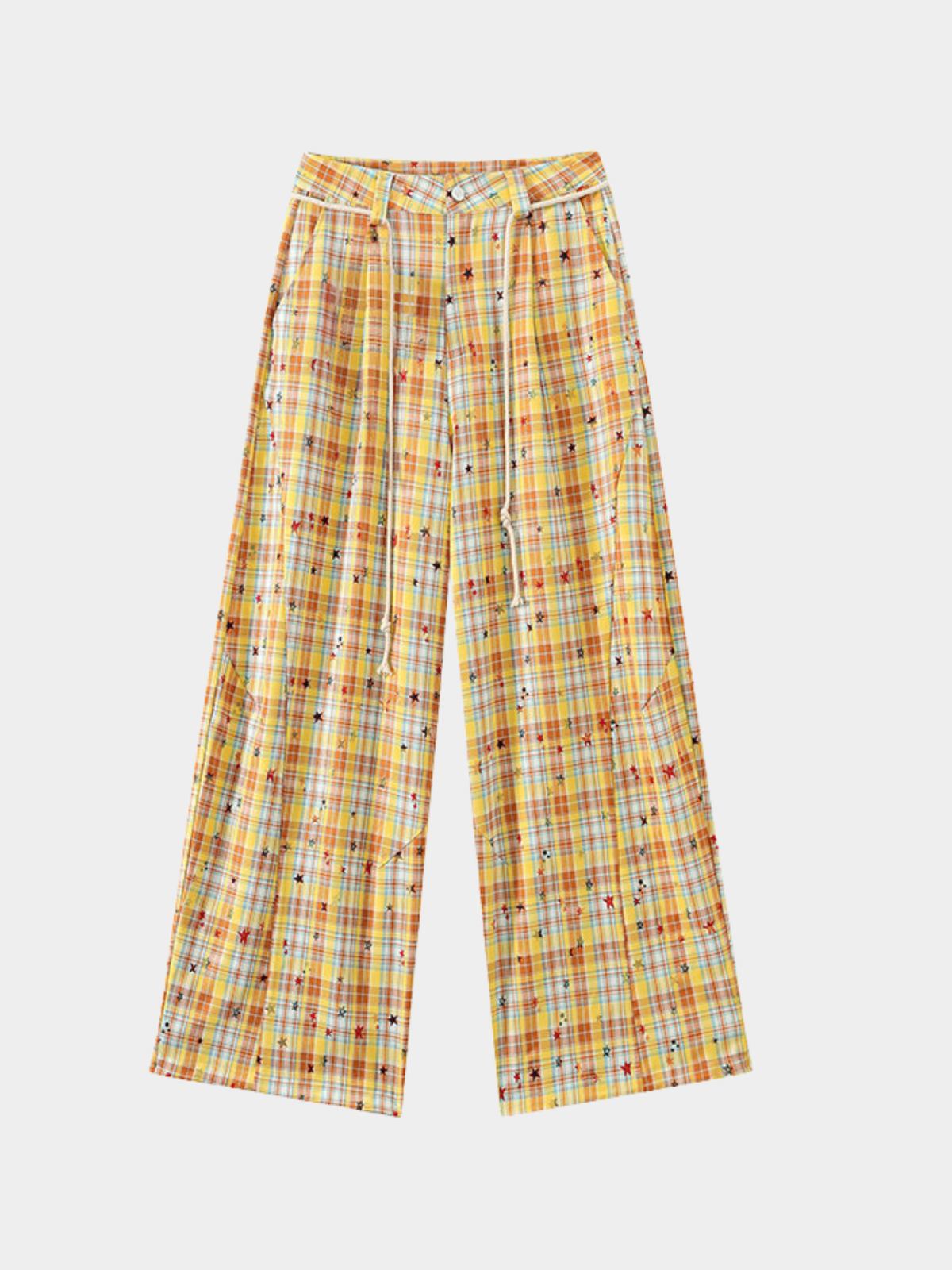 Ashlight - Leichte Damen-Hose mit Sternen-Karomuster und Kordelzug