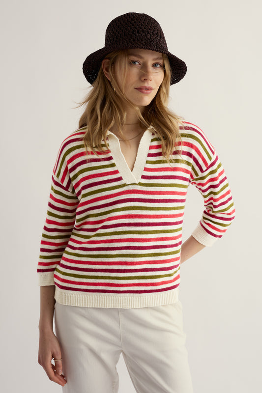 Gwynver Lightweight V-Neck Collared Jumper Made With Linen & Organic Cotton